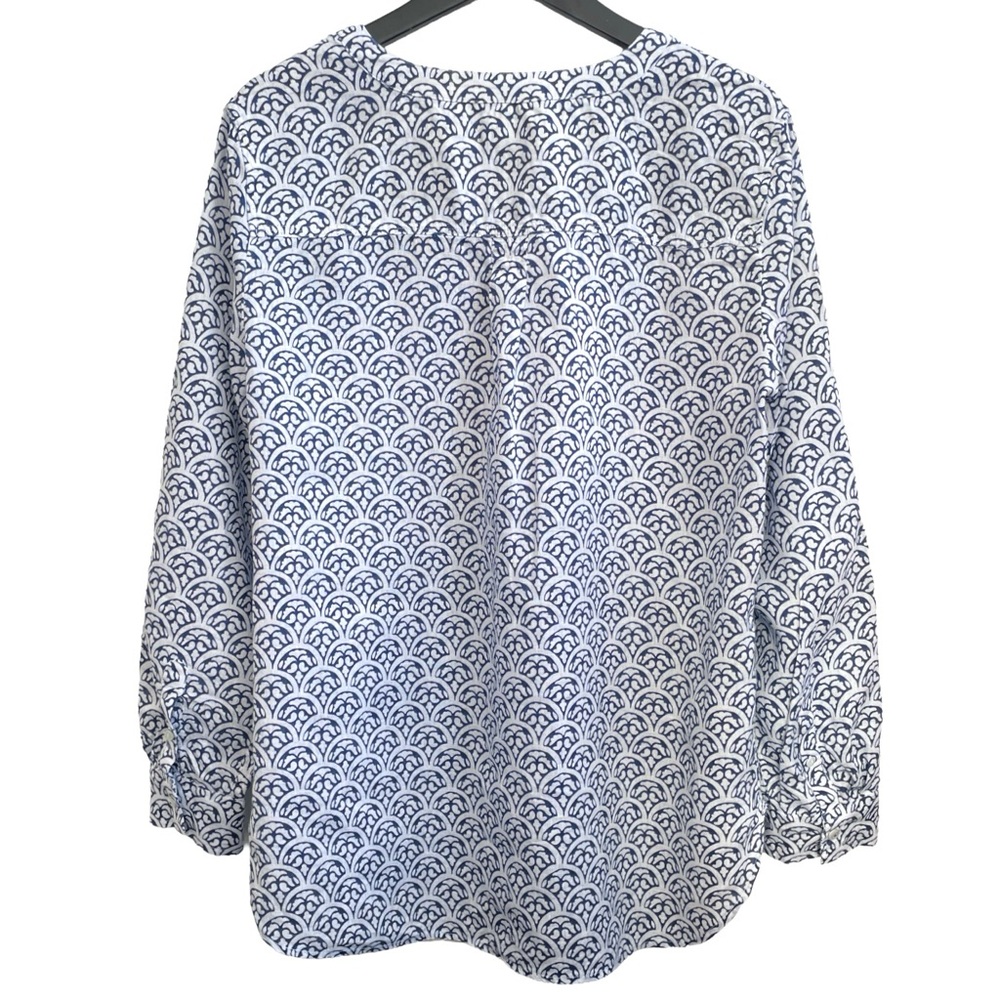 Talbots Linen Blouse, Lightweight Patterned Shirt, Blue & White, Size Large - Picture 5 of 10